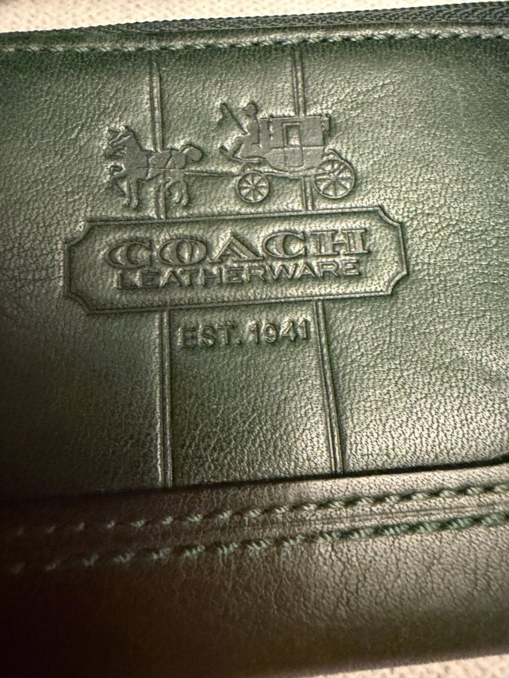 Coach Leather Coin Purse Key Case Dark Green Plaid